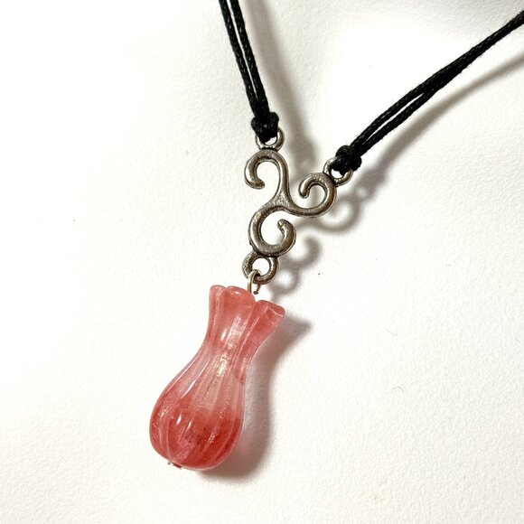 2/$20, Cherry Quartz Flower Bud Lariat Cord Necklace - Picture 1 of 11